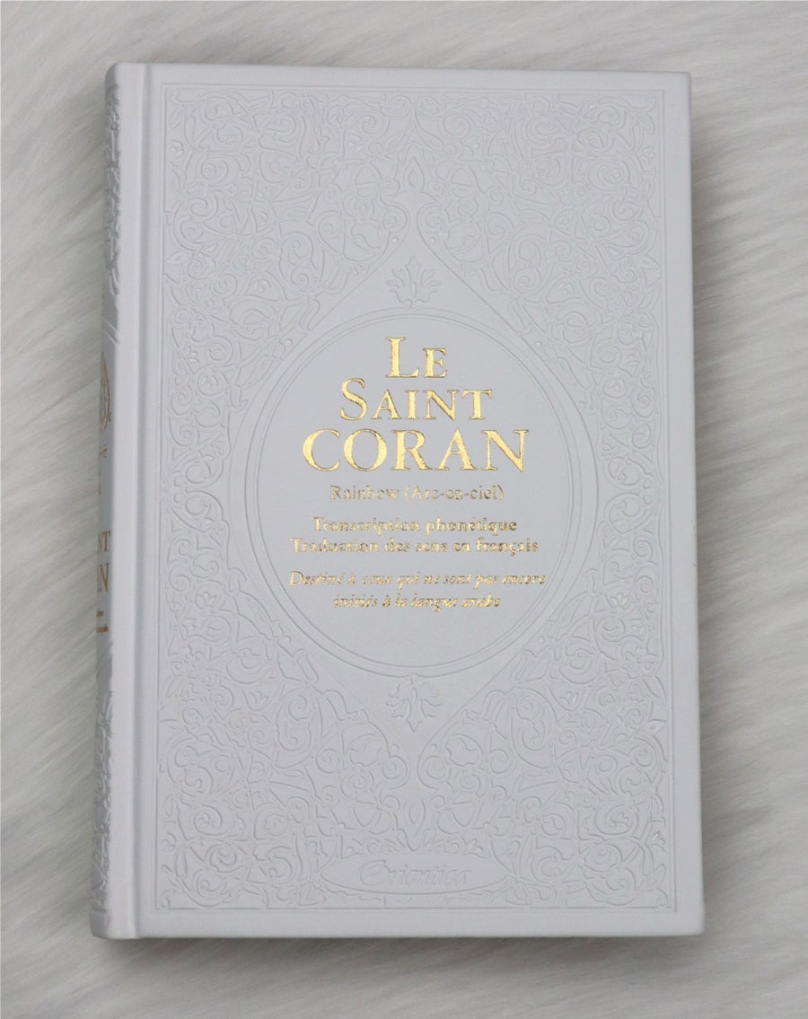 Le Saint Coran Rainbow (Arc-en-ciel) - Français/arabe avec transcription phonétique - Blanc doré de luxe