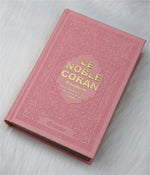 Le Noble Coran Avec Pages En Couleur Arc-en-ciel Rose (Rainbow) - Bilingue - Couverture Cuir Rose Clair Doré