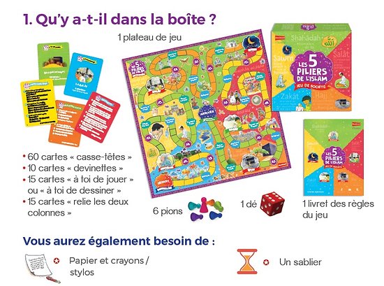 Les cinq (5) piliers de l'islam : Jeu de société musulman pour toute la famille à partir de 8 ans